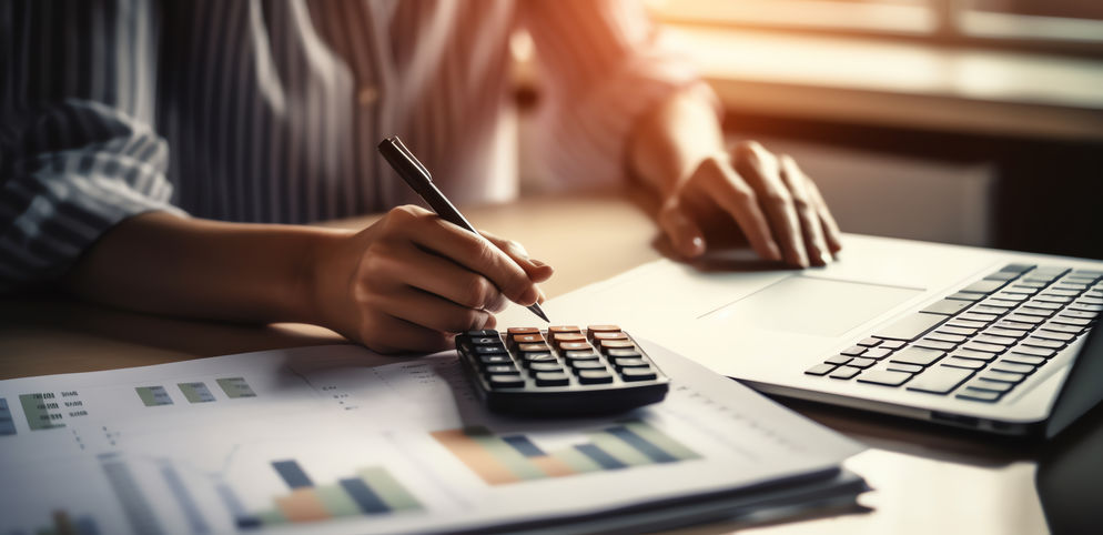 generative ai : business financing accounting banking concept businesswoman doing finances and calculating financial report with business graph growth chart finance and investment